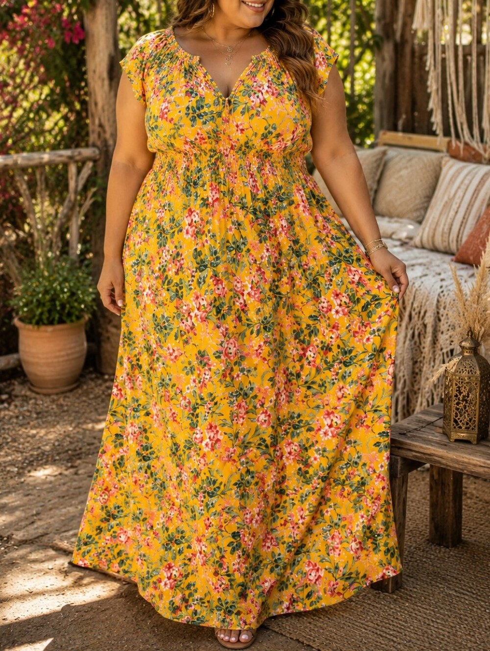 Torrid Plus Size Yellow Pink Floral Maxi Dress | 100% Rayon Boho Cottagecore